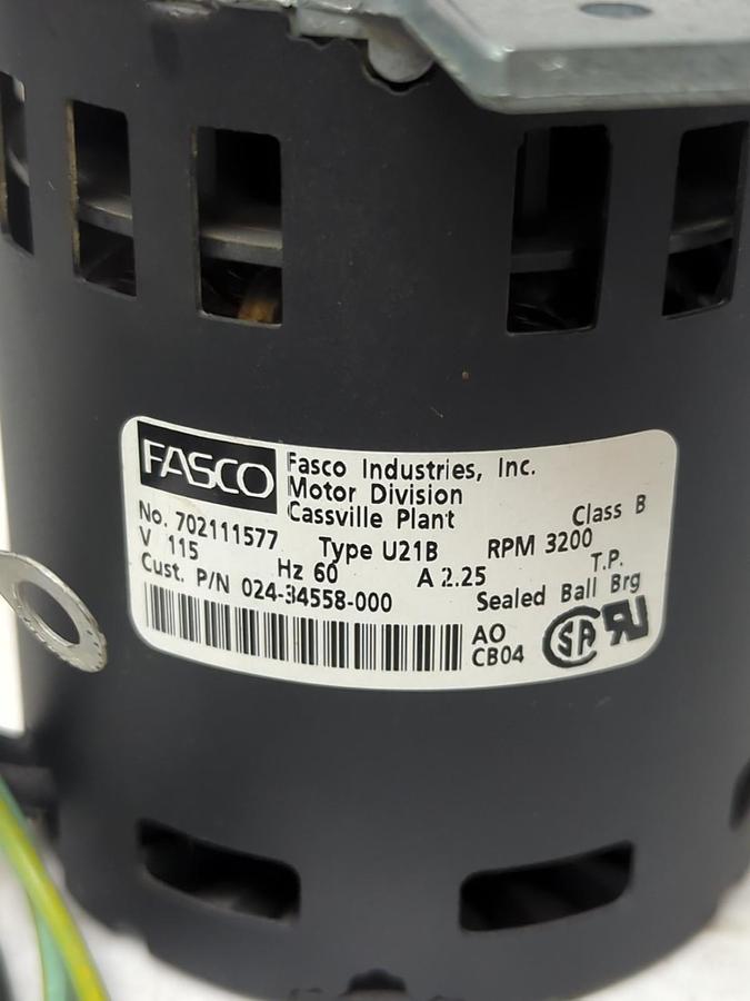 Used FASCO,702111577,BLOWER MOTOR 3200RPM TYPE U21B CLASS B 115V 60HZ A 2.25 USED