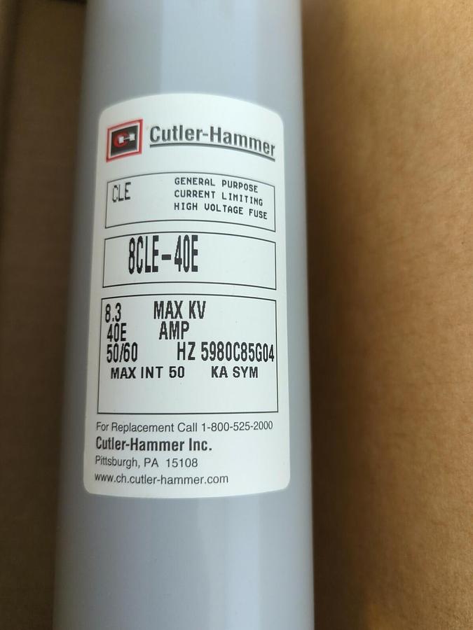 EATON CUTLER-HAMMER,8CLE-40E,STYLE 5980C85G04 CURRENT LIMITING HIGH VOLTAGE FUSE