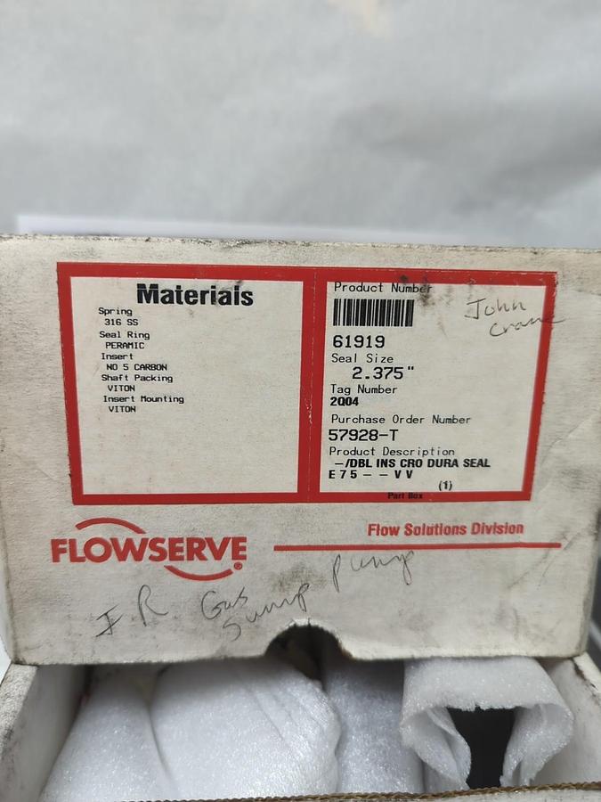 FLOWSERVE,DBL INS CTO DUTA SEAL E75 VV,MECHANICAL SEAL SIZE 2.375 INCH NOS