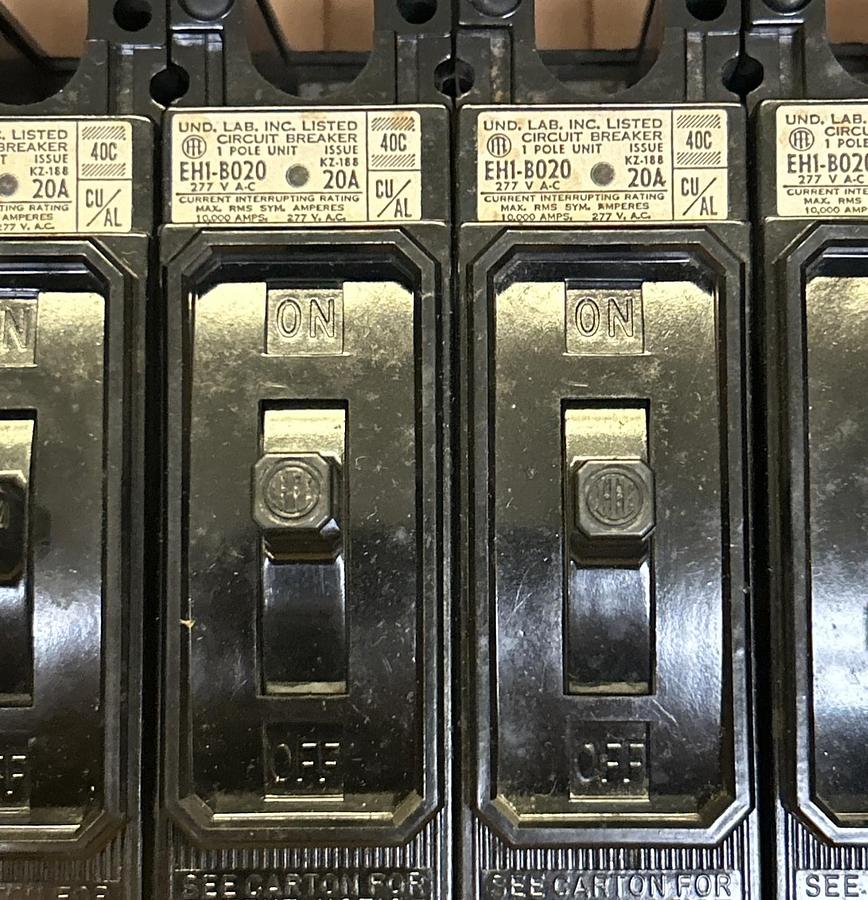 Used ITE,EH1-B020,CIRCUIT BREAKER 20A 277V 1P LOT OF 6