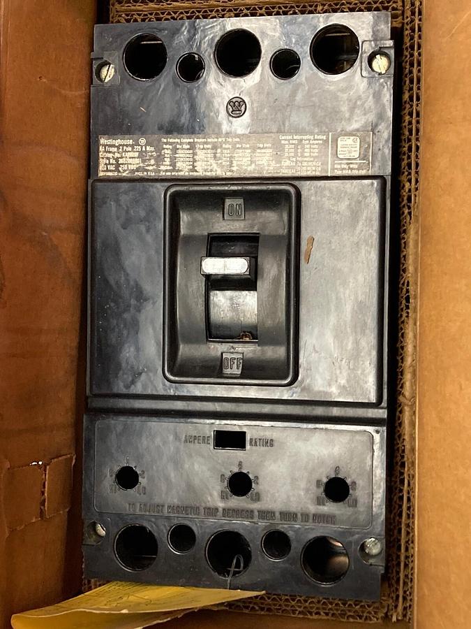 Used Westinghouse,KA2225F,Circuit Breaker 2 Pole 225A Max