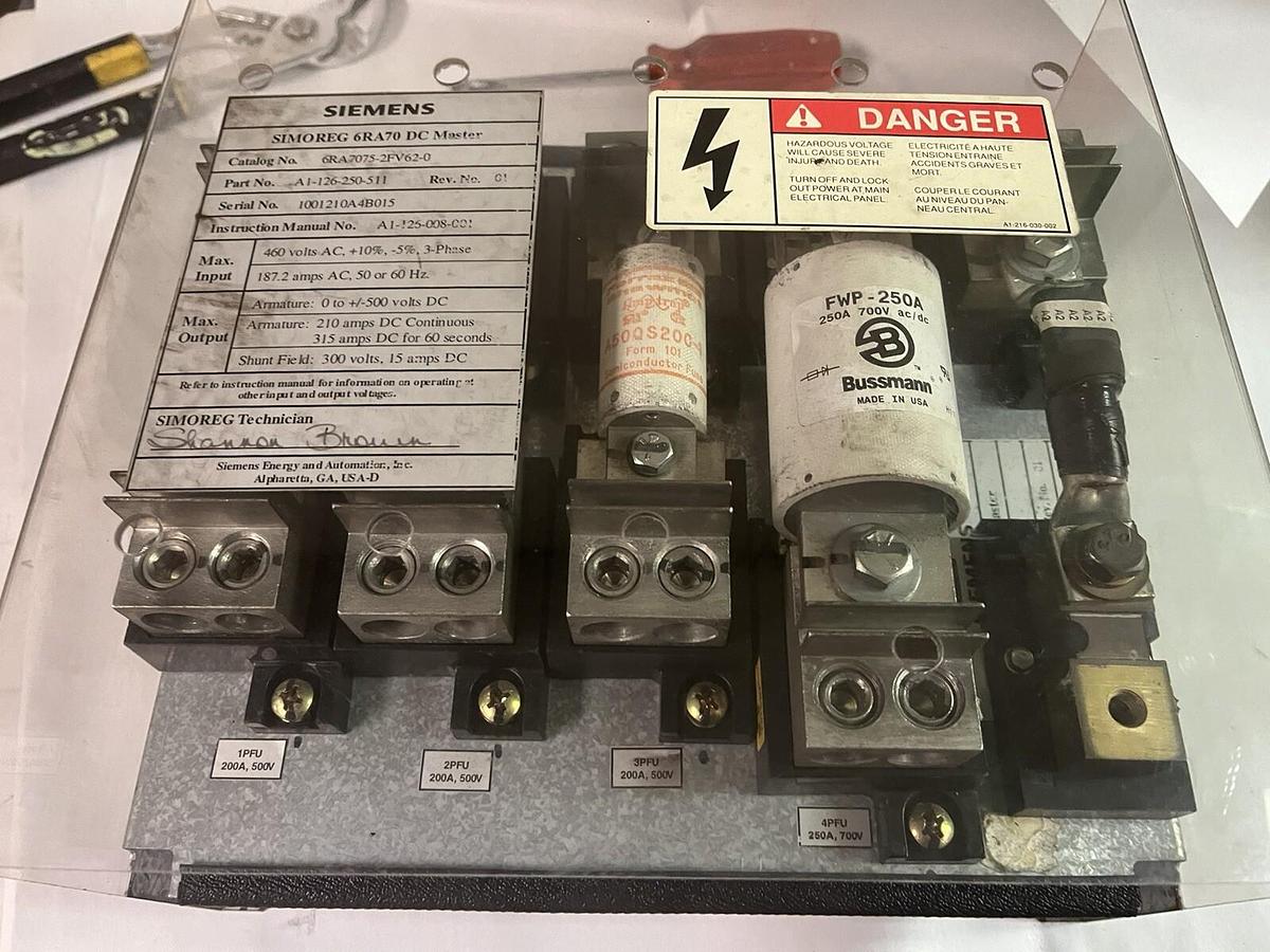Used SIEMENS,6RA70,SIMOREG DC MASTER FUSE HOLDER 250A 500vdc