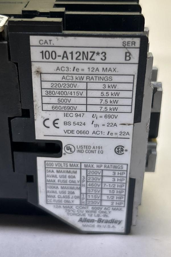 Used ALLEN BRADLEY,100-A12NZ*3,CONTACTOR