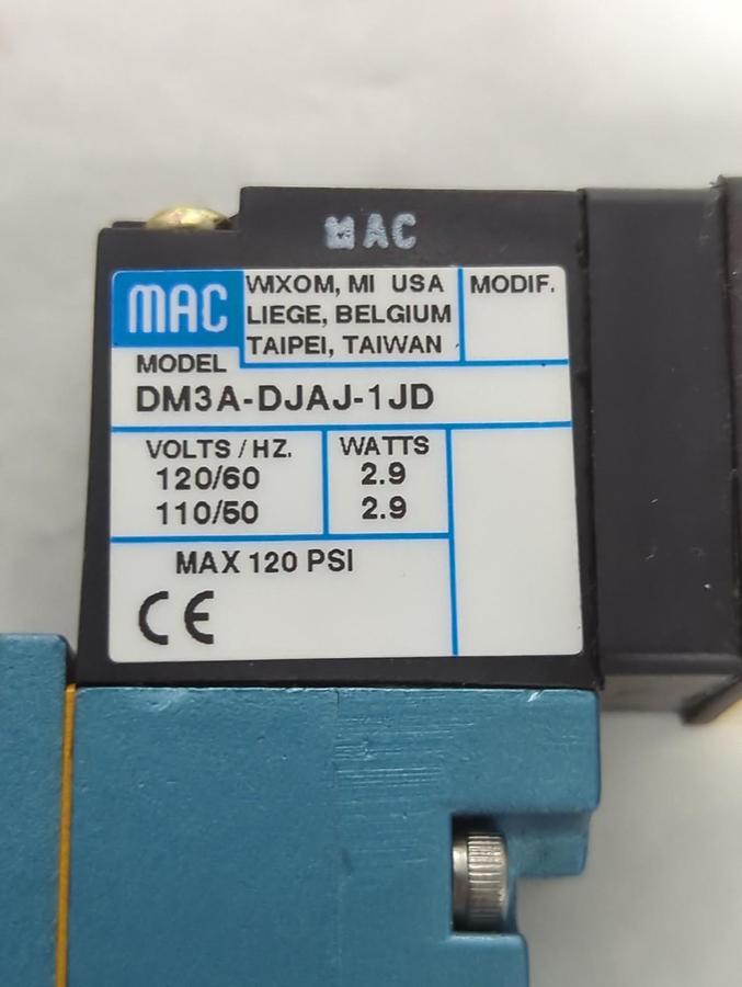 Used MAC,421A-B0A-DM-DJAJ-1JD,SOLENOID VALVE 20 TO 120 PSI PRE-OWNED