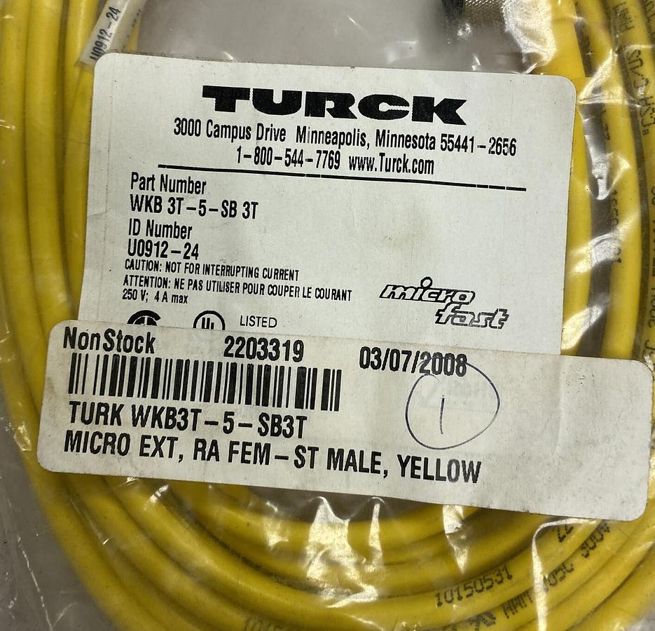 TURCK,WKB 3T-5-SB 3T,MICROFAST CORDSETS NOS