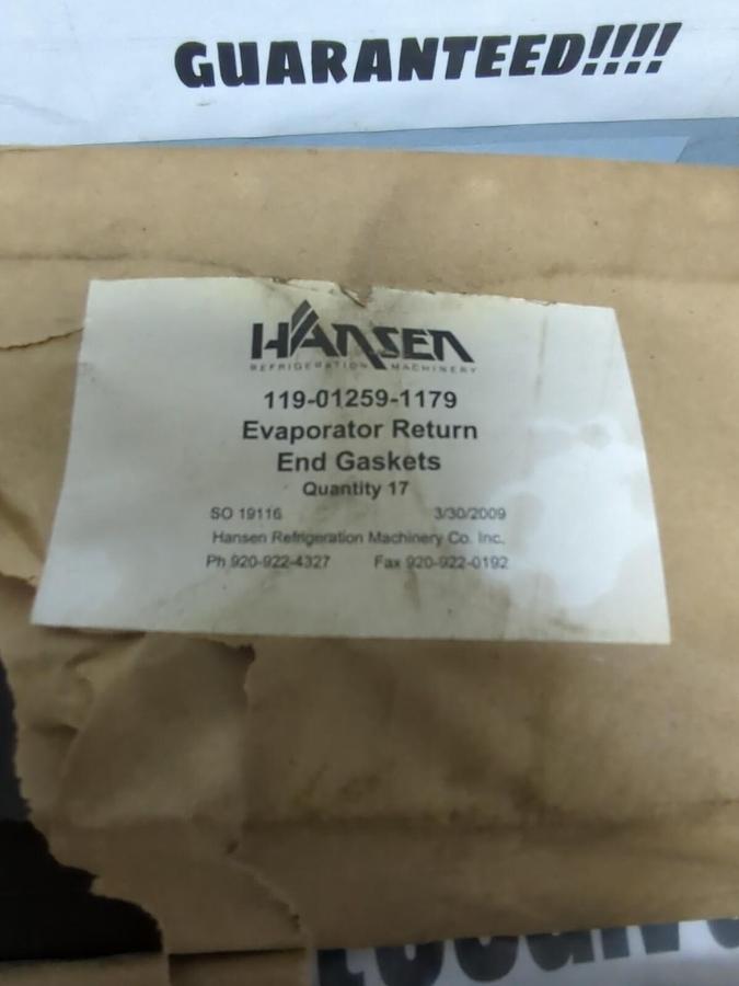 HANSEN REFRIDGERATION,119-01259-1179, EVAPORATOR RETURN END GASKETS  17 PCS.