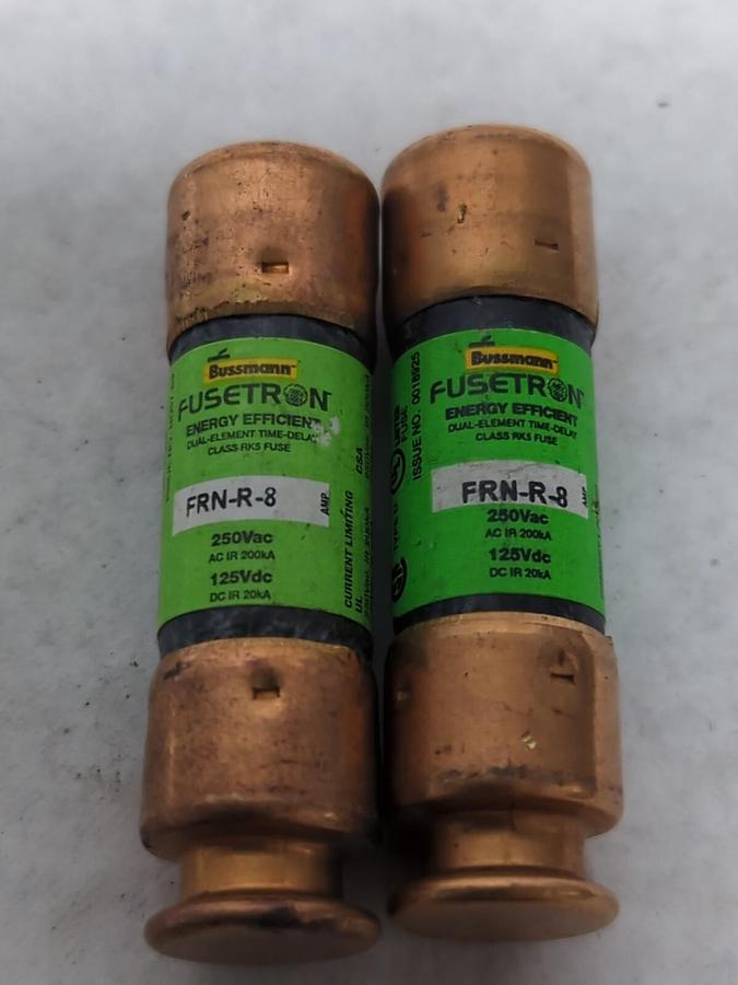 Used COOPER BUSSMANN,FRN-R-8,FUSETRON 8 AMP FUSE LOT OF 2 PRE-OWNED