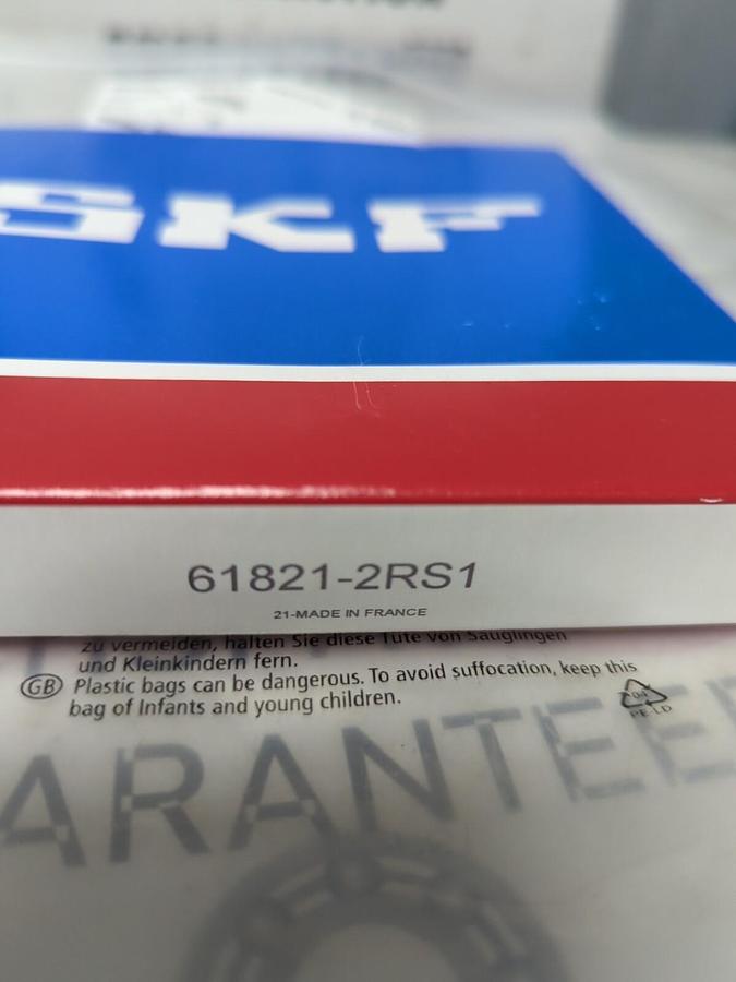 SKF,61821-2RS1,DOUBLE SEALED DEEP GROOVE BALL BEARING 105MM ID 130MM OD NOS