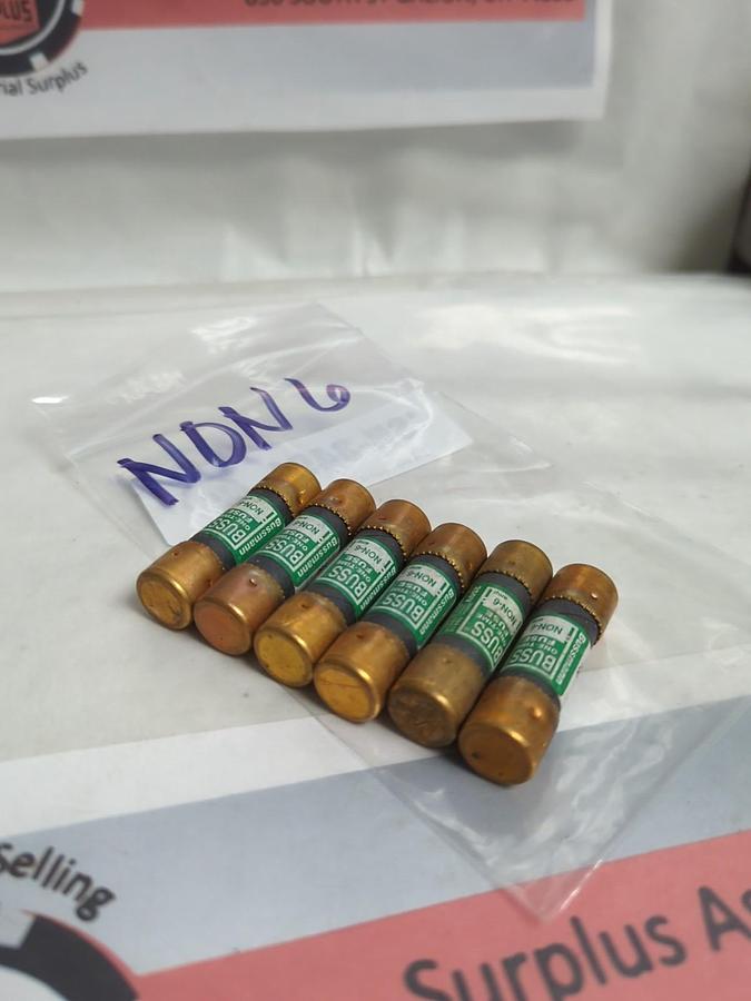Used COOPER BUSSMANN,NON6,ONE TIME 6 AMP FUSE LOT OF 6 PRE-OWNED