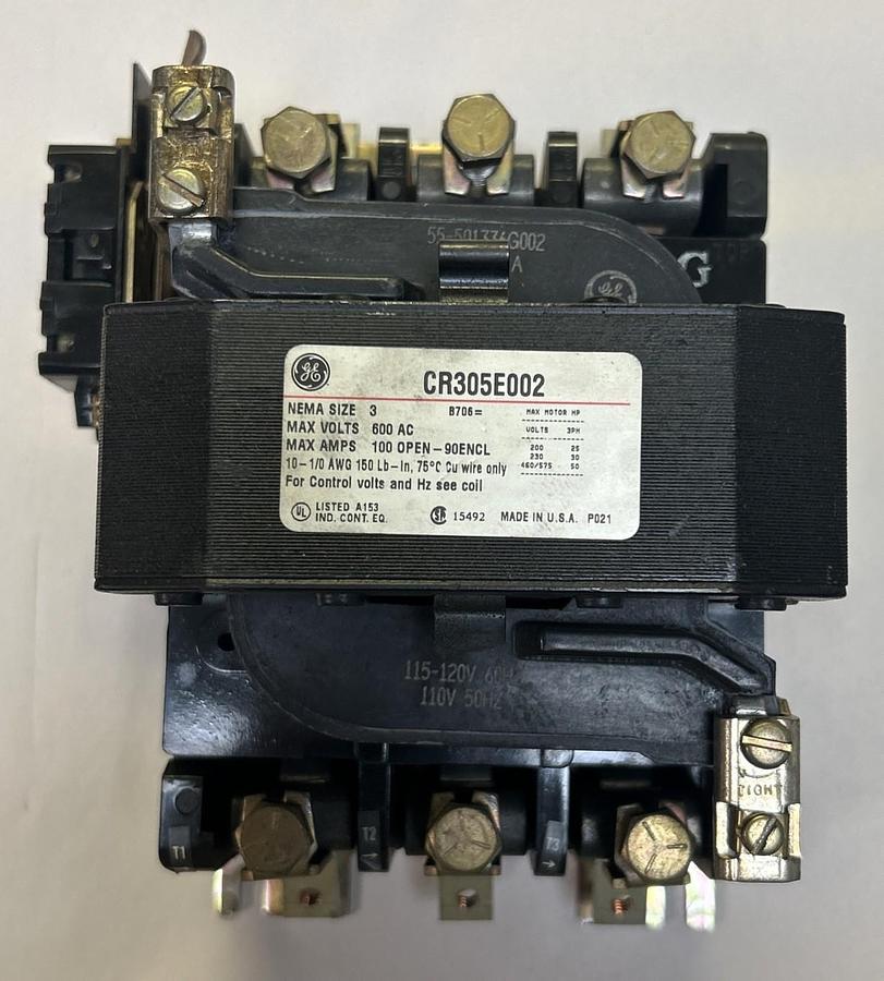 Used GENERAL ELECTRIC,CR305E002,SIZE 3 CONTACTOR 100A 600V