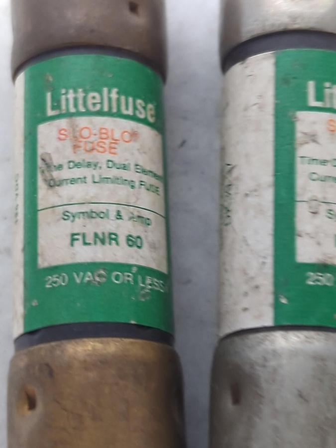 Used LITTELFUSE,FLNR60,SLO-BLO 60 AMP FUSE LOT OF 2 PRE-OWNED