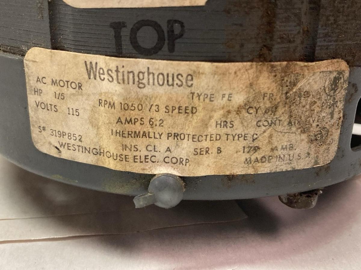 Used Westinghouse,319P852,Motor 1/5HP 1050 RPM 115V