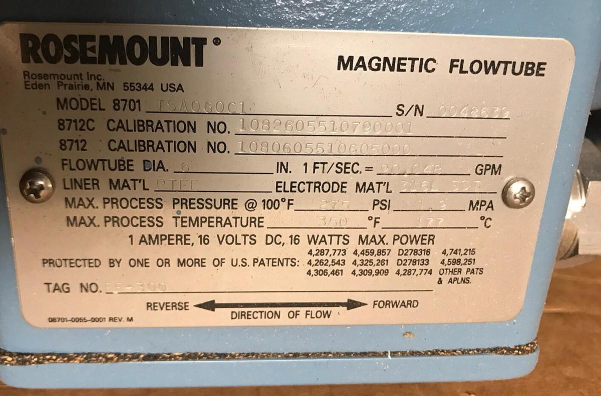 Rosemount,8701TSA060C1,Magnetic Flowtube 6 INCH 90.048GPM