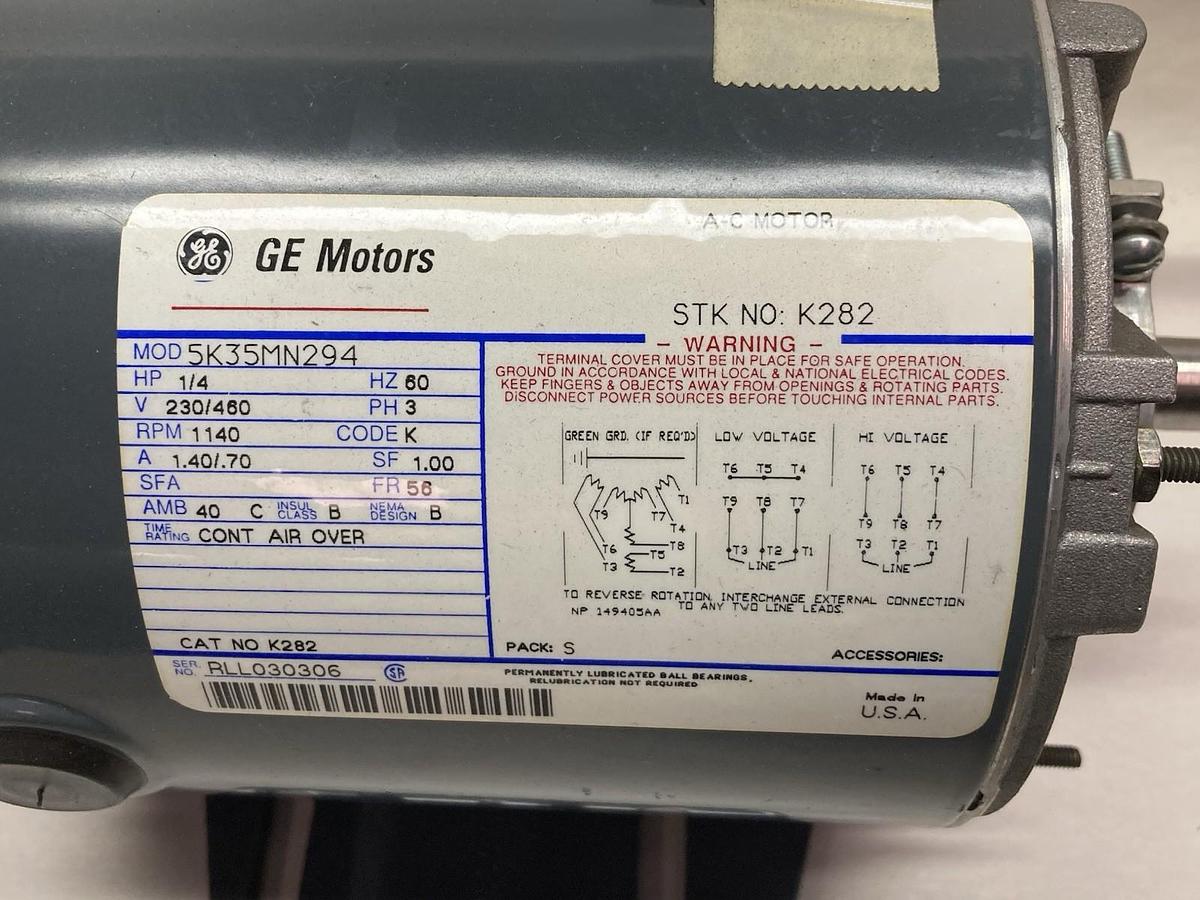 GE,5K35MN294,3-Phase Motor 1/4Hp 230/480V 1140RPM 60Hz