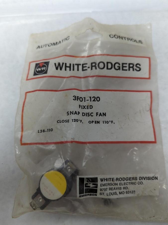 WHITE-RODGERS,3F01-120,FIXED SNAP DISC FAN CLOSE 120°F OPEN 110°F NOS
