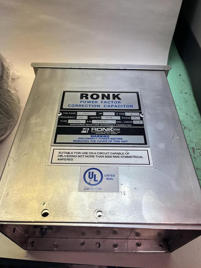 Used RONK RONKEN,477CC,POWER FACTOR CORRECTION CAPACITOR 2KVAR 3PH 480V