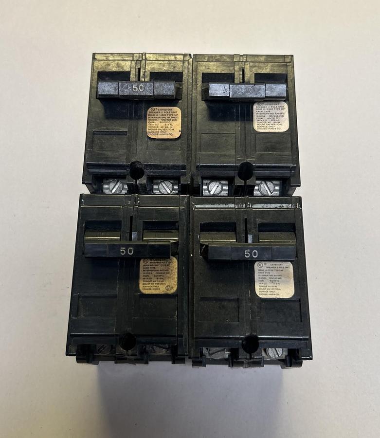 Used CROUSE HINDS,MP250,CIRCUIT BREAKER 50A 120/240V 2P LOT OF 4