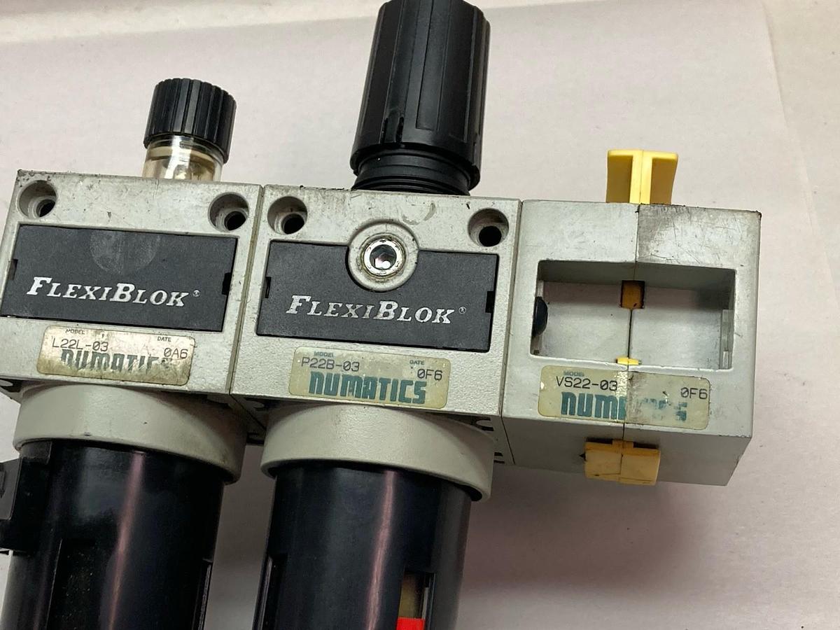Used Numatics,P22B-03 and L22L-03,Flexiblok Pneumatic Filter Regulator Assembly