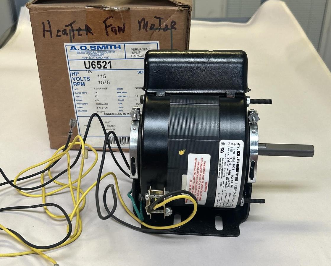 AO SMITH,U6521,HEATER FAN MOTOR 1/8HP 115V 1075RPM 1PH 42Y FRAME NOS