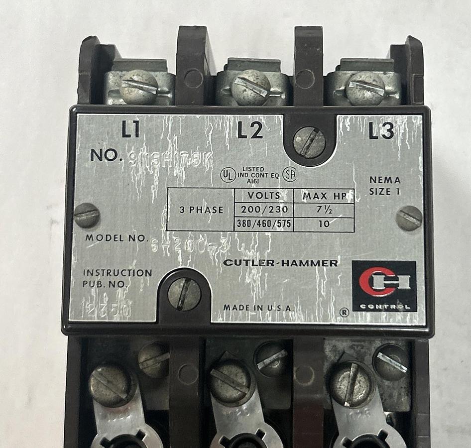 Used CUTLER HAMMER,9115H175K,STARTER SIZE 1 200/230-575VAC 7.5-10HP