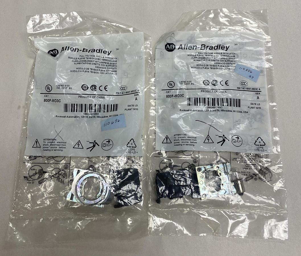 Allen-Bradley,800F-MD3C,Full Voltage Module With Latch Lot Of 2 NEW