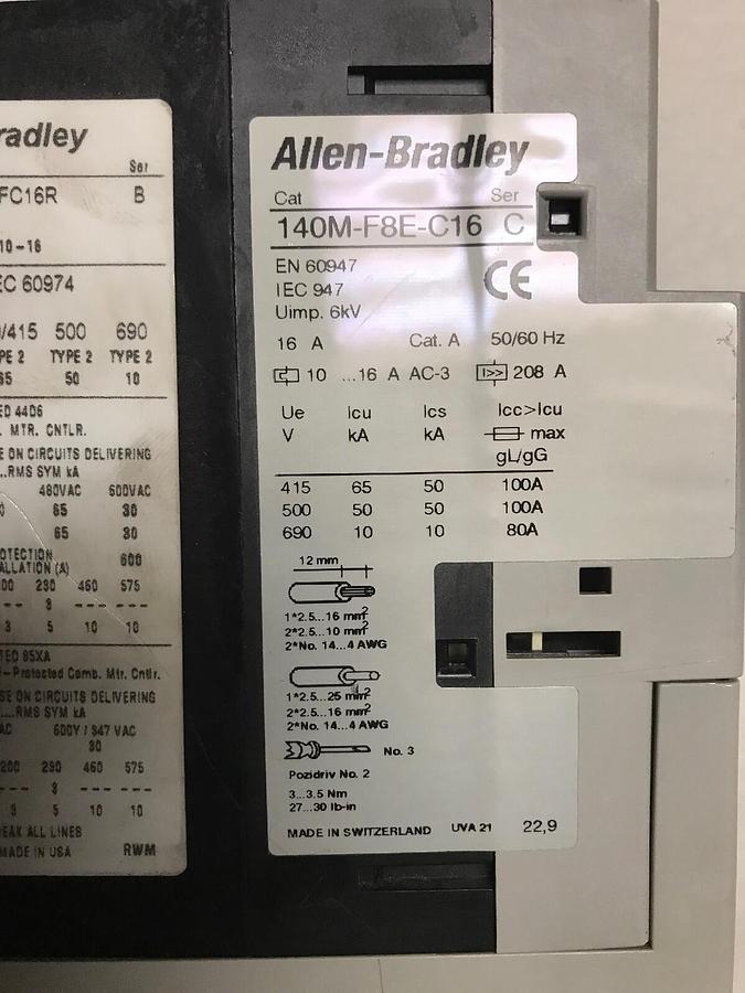 Used Allen Bradley,190S-ENDJ3-FC16R,Compact starter Series B
