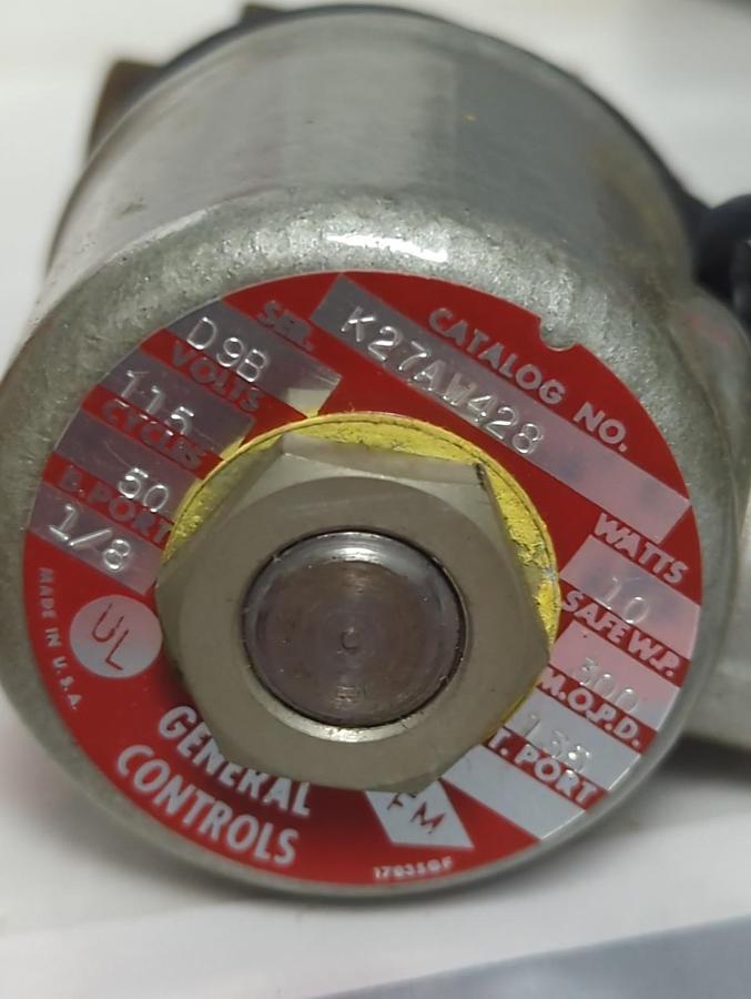 GENERAL CONTROLS,K27AW428,SOLENOID VALVE 115V 10 WATT NOS