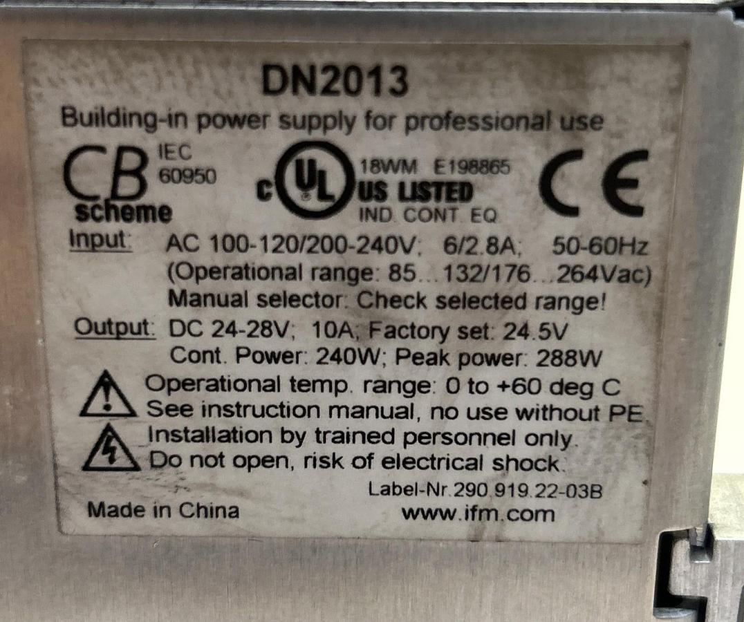 Used IFM EFECTOR,DN2013,POWER SUPPLY 24VDC 10AMP