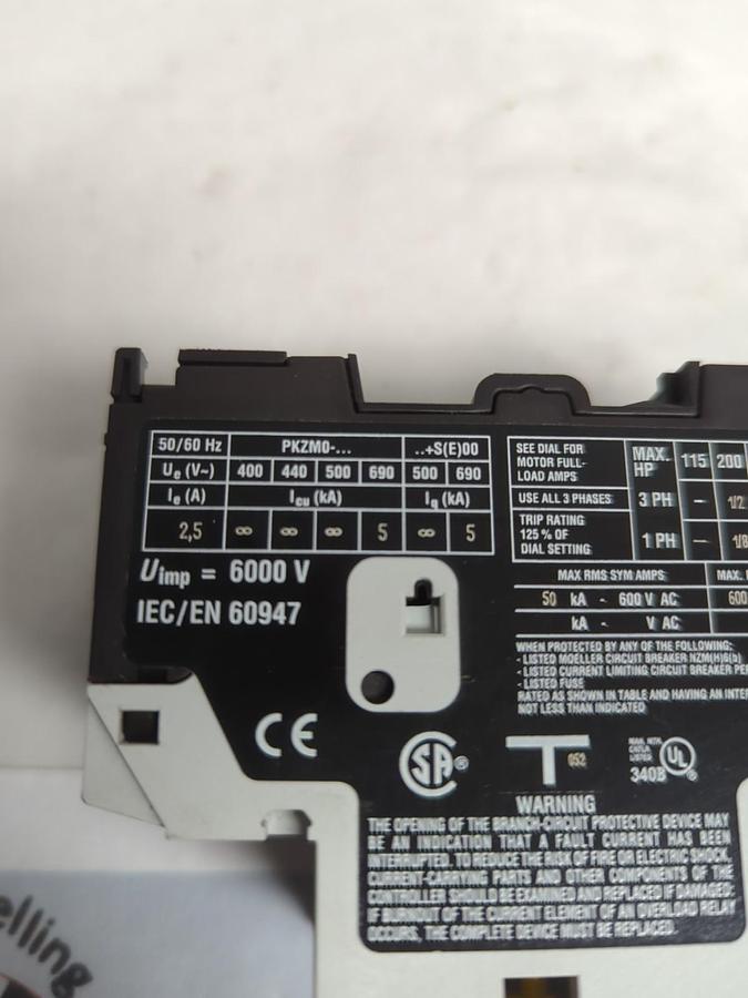 Used MOELLER,PKZN10-2.5,MOTOR STARTER CIRCUIT BREAKER SER0NO. 02 PRE-OWNED
