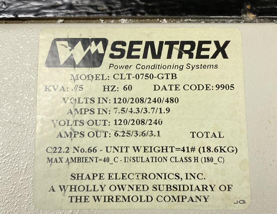 Used Sentrex,CLT-0750-GTB,Power Conditioning Systems KVA .75 HZ 60