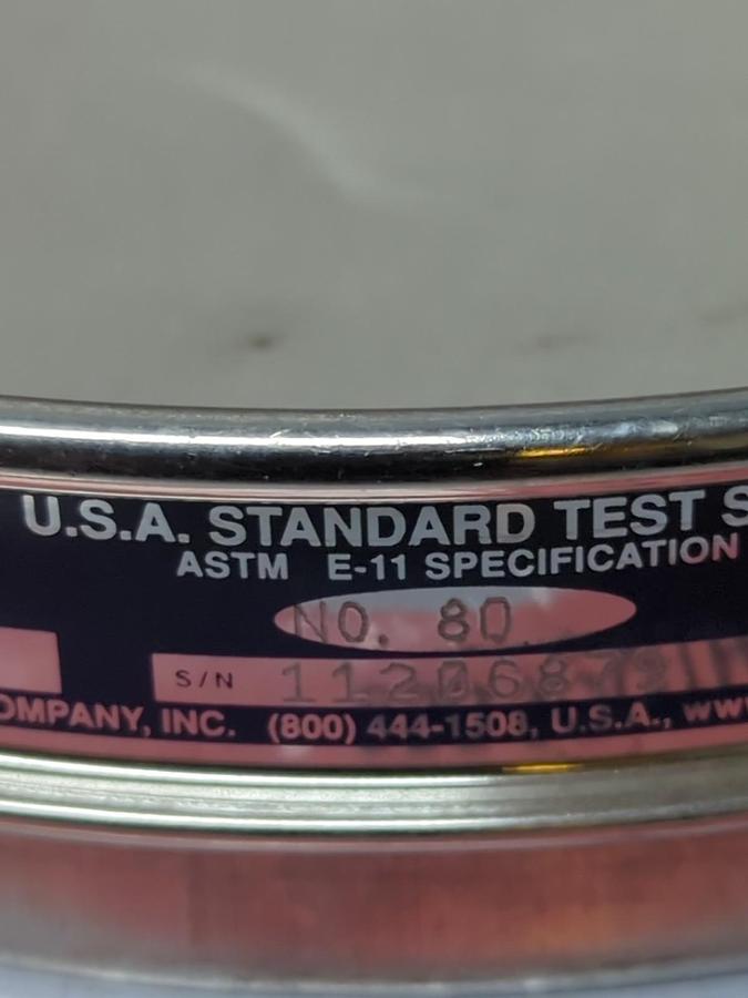 Used USA STANDARD,NO.80,TEST SIEVE METRIC 180UM INCHES .0007 ASTM E-11 SPEC PRE-OWNED