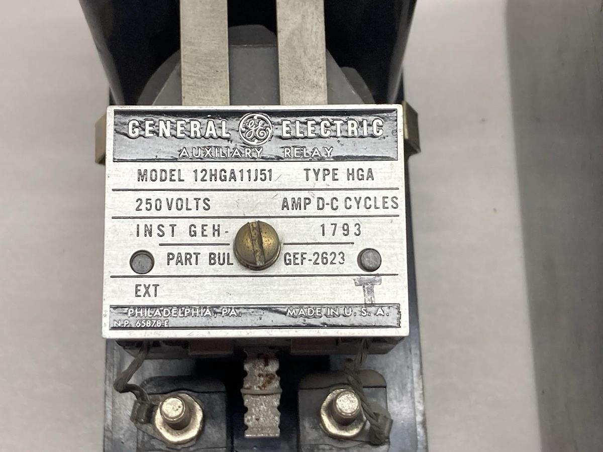 Used General Electric,12HGA11J51,Auxiliary Relay Type HGA 250V Amp D-C- Cycles