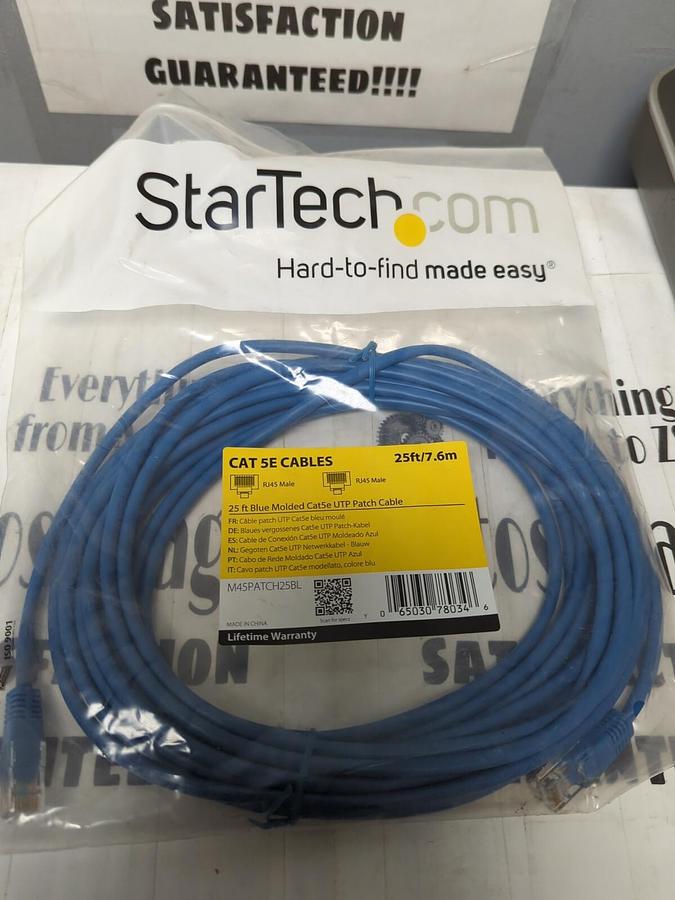 Used STARTECH,M45PATCH25BL,25FT CAT5E BLUE MOLDED UTP PATCH CABLE NEW