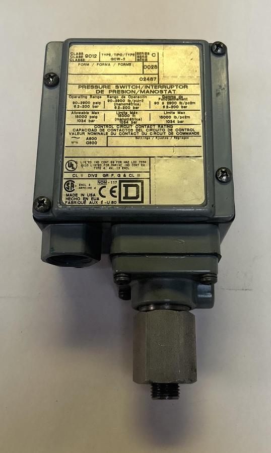 Used SQUARE D,9012GCW2,PRESSURE SWITCH