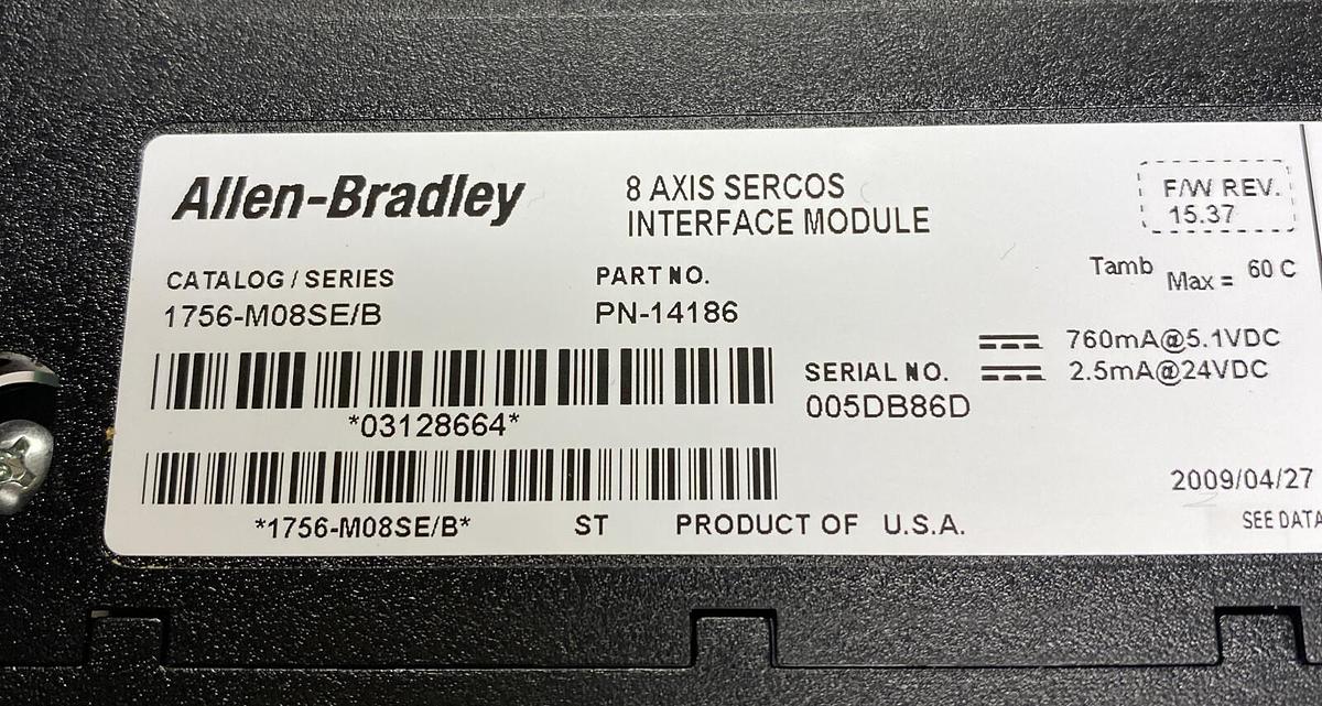 Used ALLEN BRADLEY,1756-M08SE,SER B 8 AXIS SERCOS INTERFACE MODULE