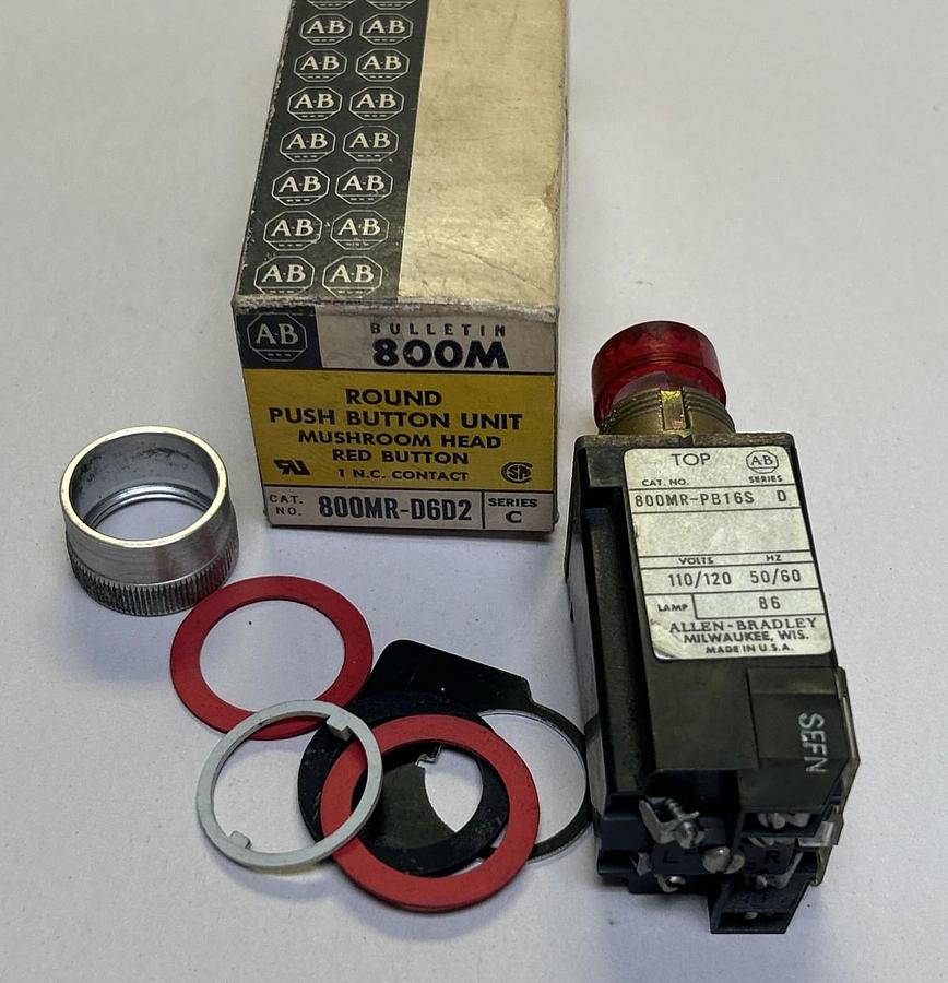 ALLEN BRADLEY,800MR-D6D2,RED PUSH BUTTON UNIT NOS