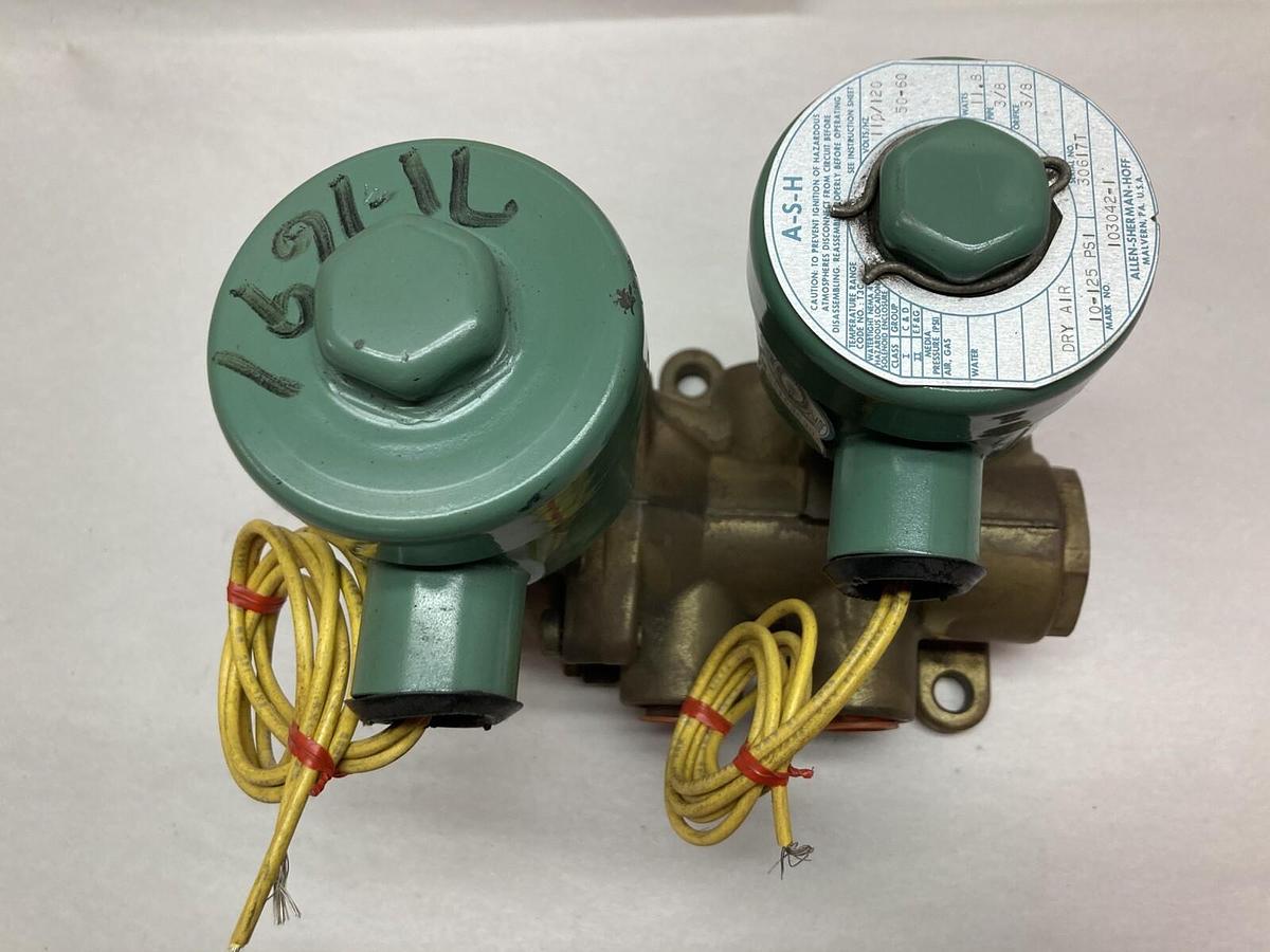 Used A-S-H,103042-1,Solenoid Valve 10-125psi 3/8 Inch 110/120V 50-60Hz