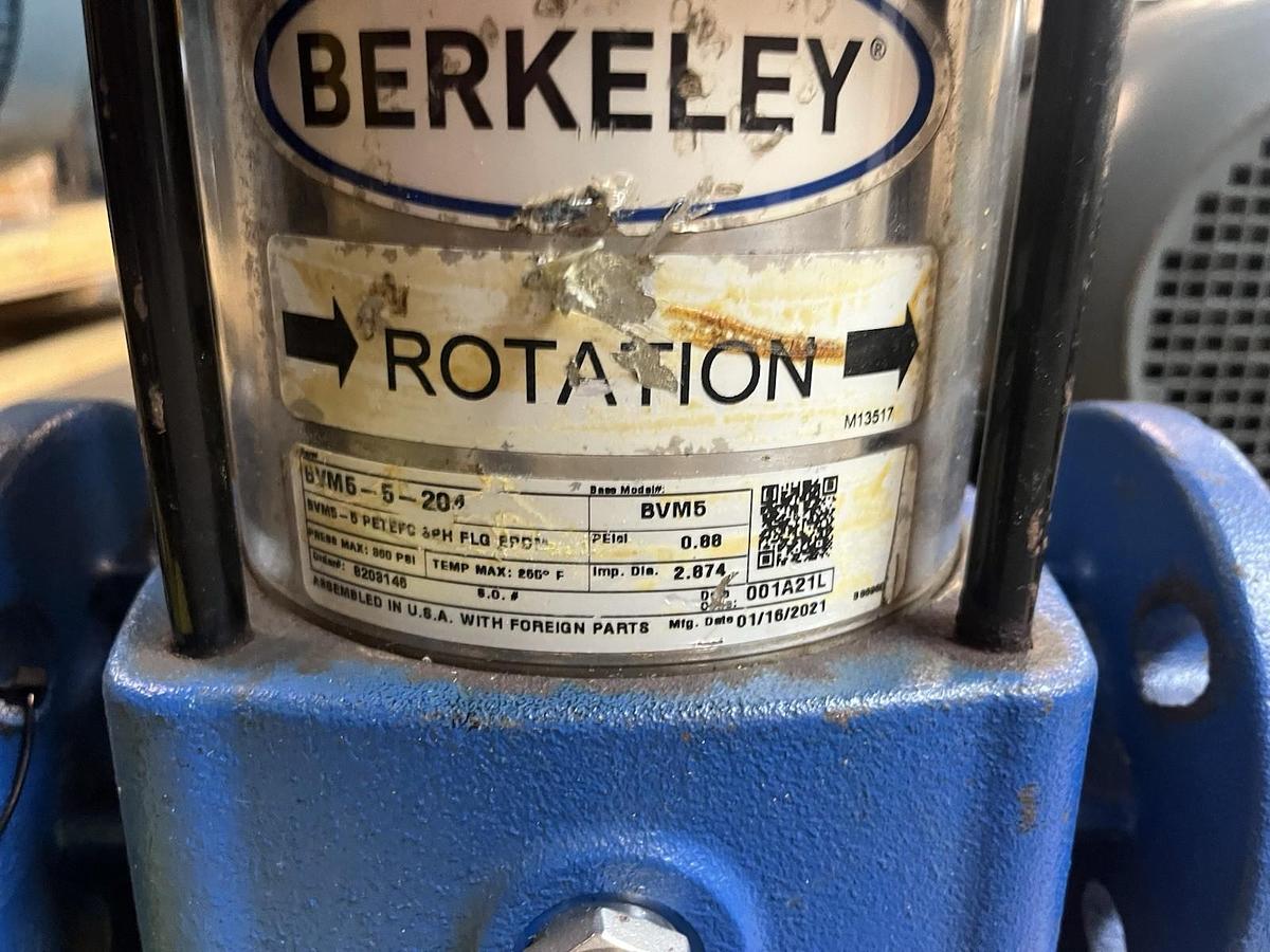 Used BERKELEY,BVM5-5-204,VERTICAL MULTI STAGE CENTRIFUGAL PUMP 1.25" FLANGES