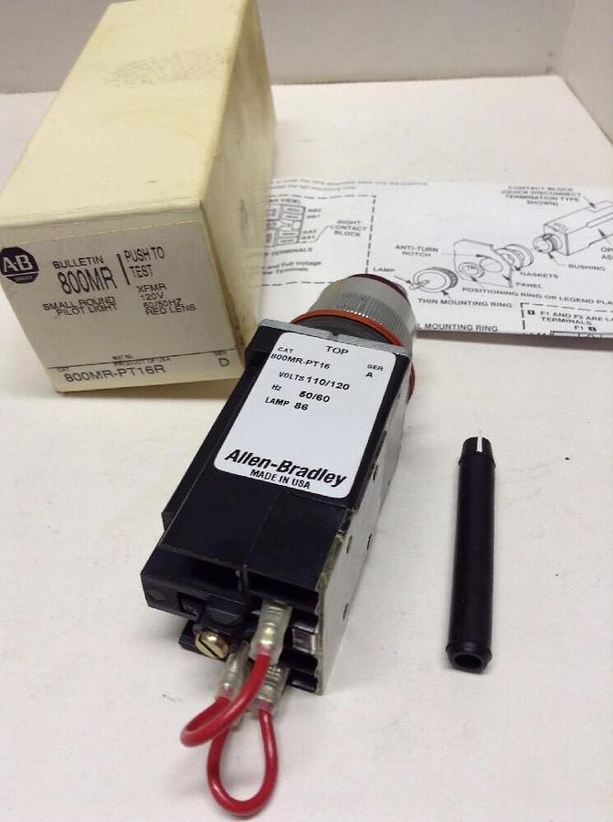 Allen Bradley,800MR-PT16R,Small Round Pilot Light Push to Test Red  Series D