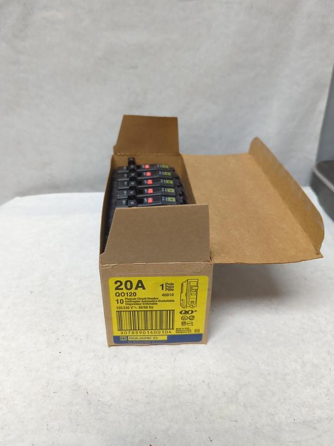 SQUARE D,Q0120,PLUG-ON CIRCUIT BREAKER 1-POLE 20 AMP PACK OF 10 NEW