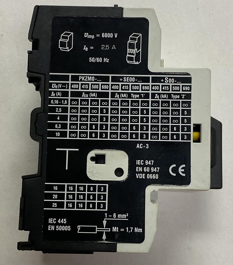 MOELLER,PKZM0-2.5,MOTOR PROTECTIVE CIRCUIT BREAKER 2.5A NOS