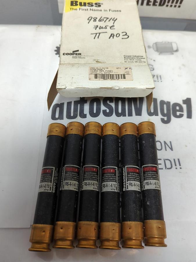 COOPER BUSSMANN,FRS-R-1-6/10,FUSETRON 1-6/10 AMP FUSES BOX OF 5 NEW