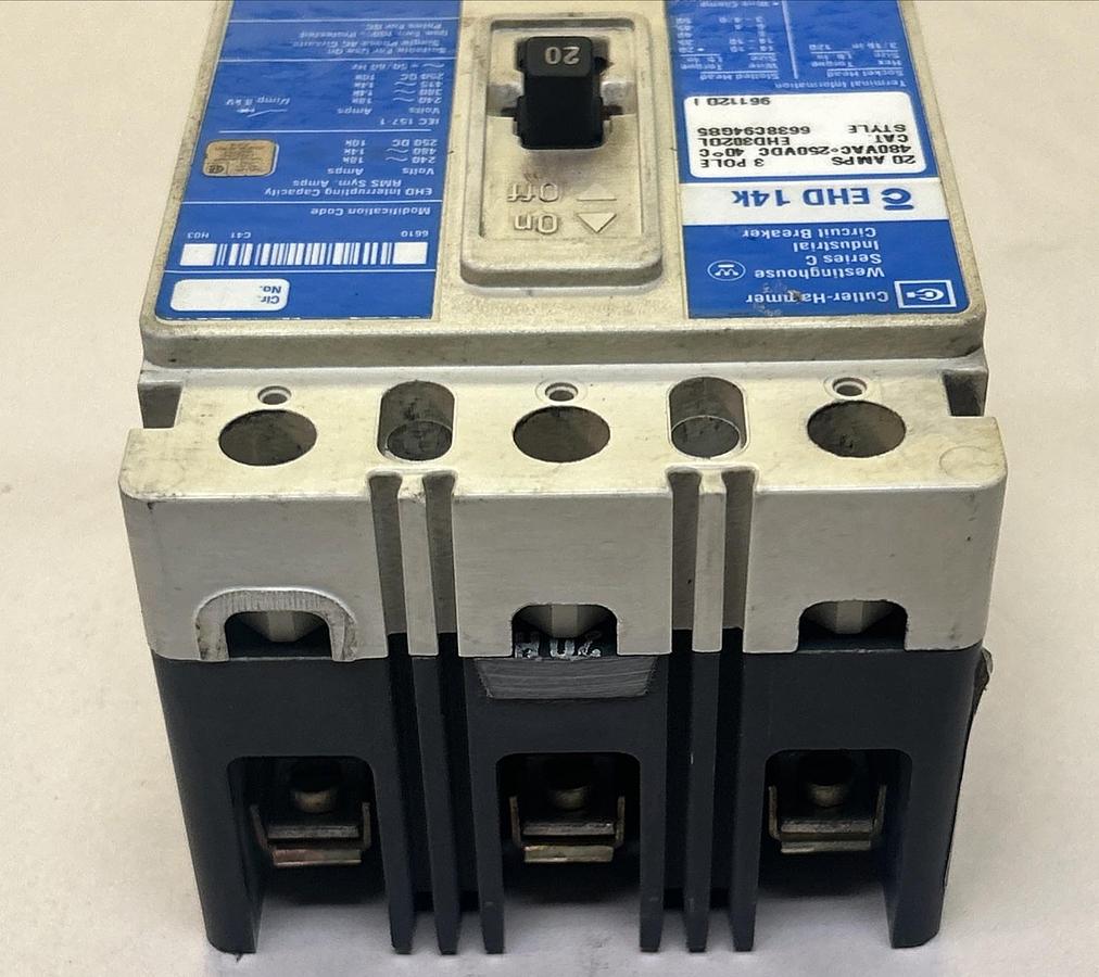 Used CUTLER-HAMMER,EHD3020L,CIRCUIT BREAKER 20A 480V 3P