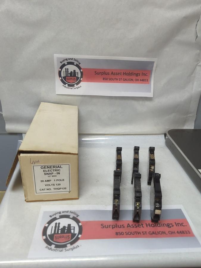 Used GENERAL ELECTRIC,THQP120,CIRCUIT BREAKER 20AMP 1-POLE LOT OF 6 PRE-OWNED