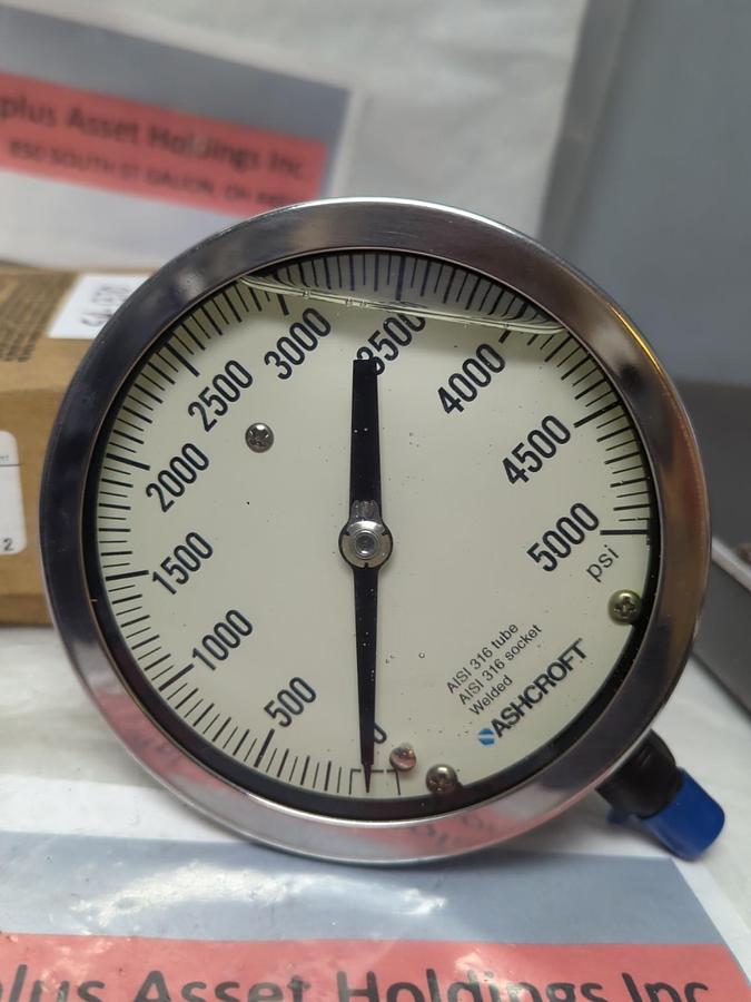 ASHCROFT,45-1009-SL-02L-5000#,GAUGE 4-1/2 IN FACE 0-5000PSI NOS