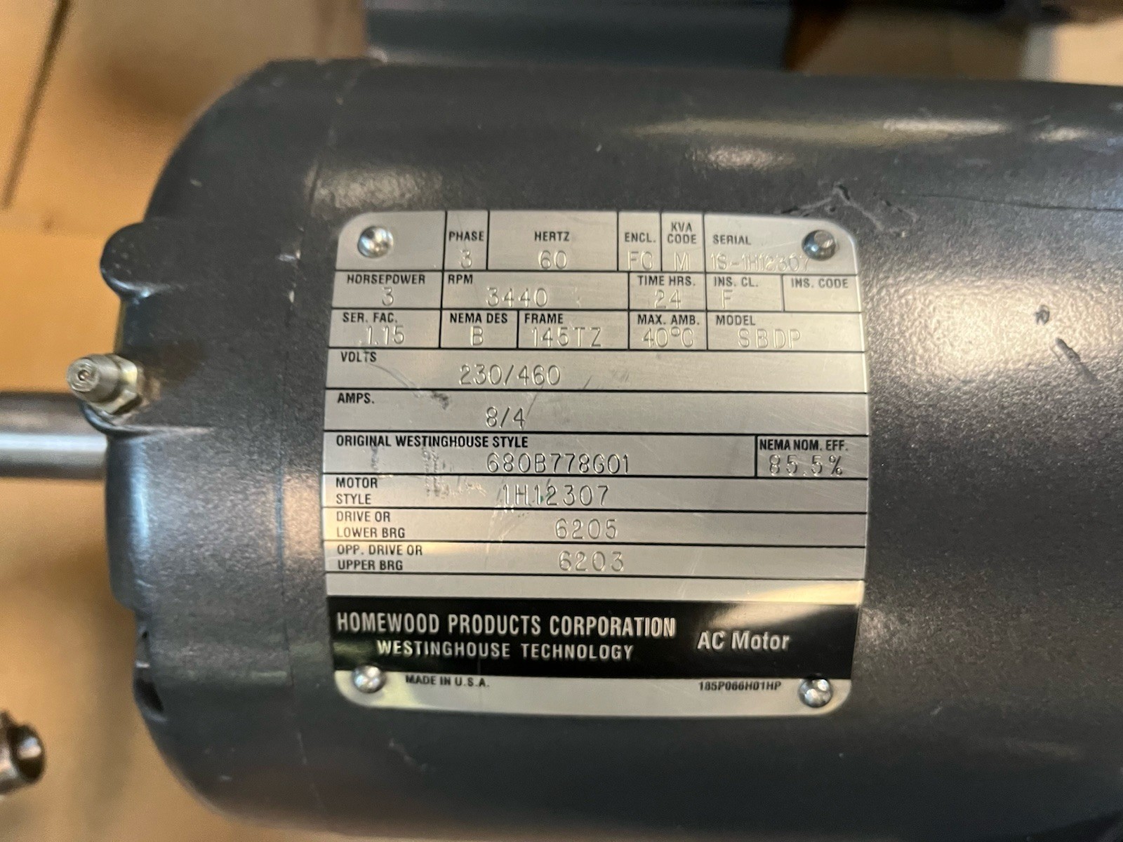 WESTINGHOUSE,SBDP,PUMP MOTOR 3HP 3PH 3440RPM 230/460V 145TZ
