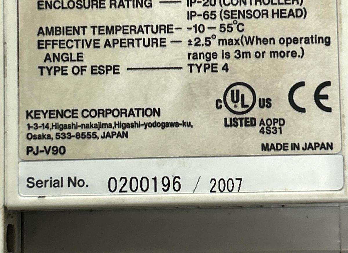 Used KEYENCE,PJ-V90,PHOTOELECTRIC SENSOR BASE CONTROLLER
