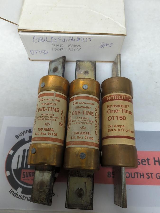 Used GOULD SHAWMUT,OT150,ONE-TIME 150 AMP FUSE LOT OF 3 PRE-OWNED