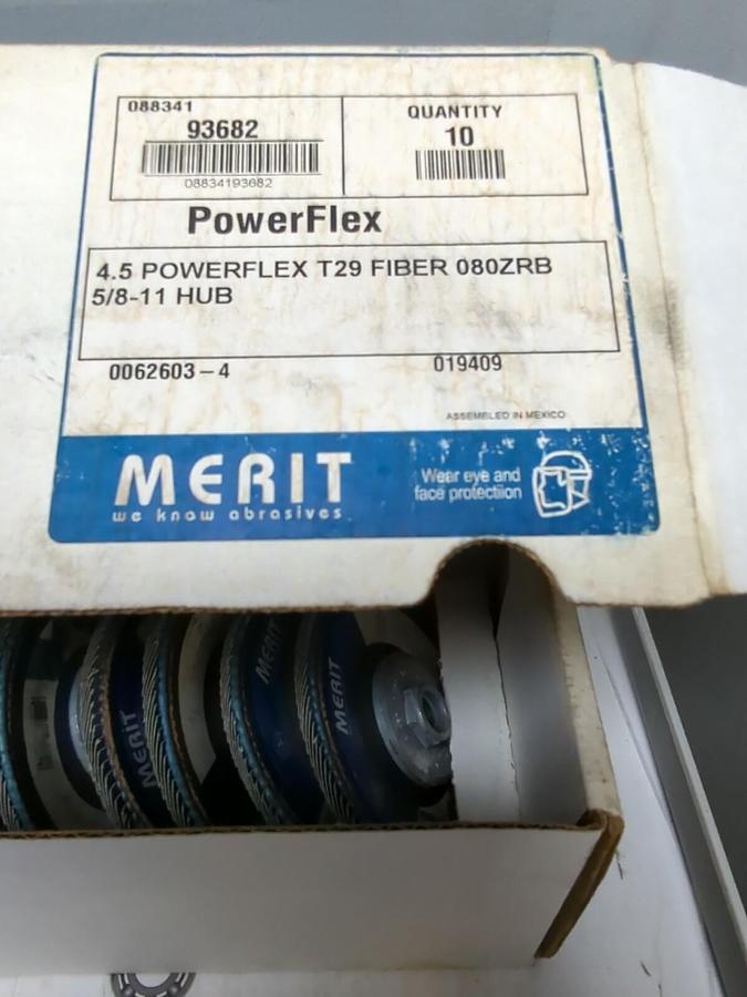 MERIT,4.5 POWERFLEX T29,FIBER 080ZRB 5/8-11 HUB SANDING FLAP DISC LOT OF 10