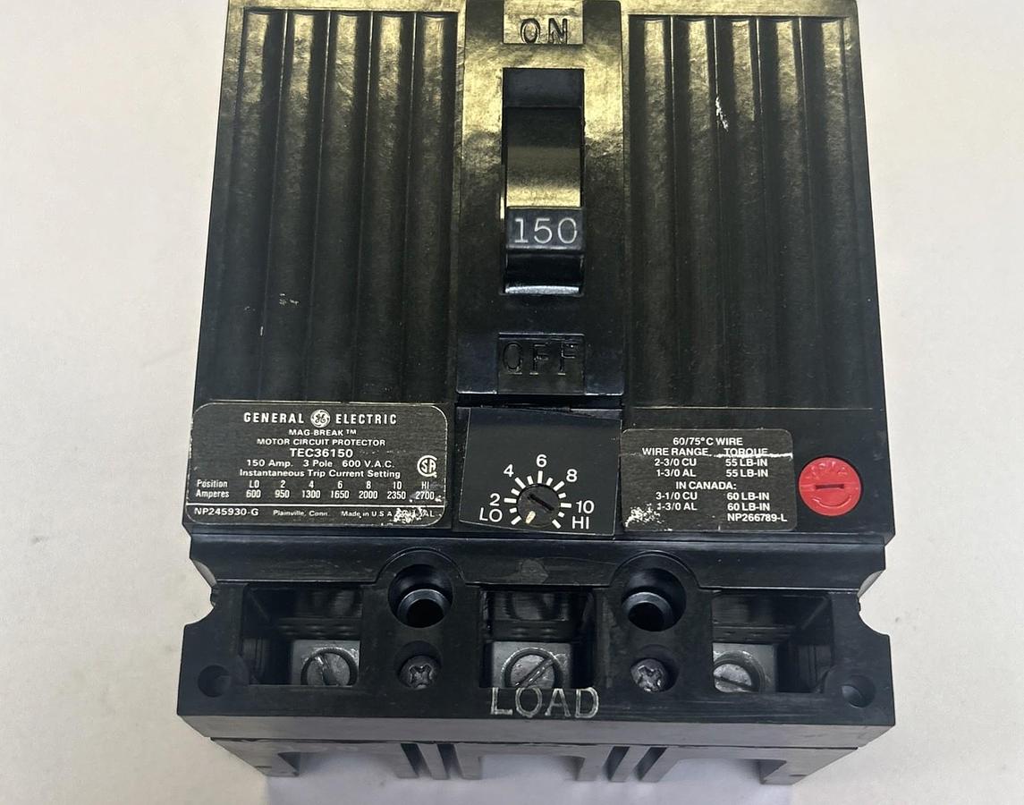 Used GENERAL ELECTRIC,TEC36150,CIRCUIT BREAKER 150A 600V 3P
